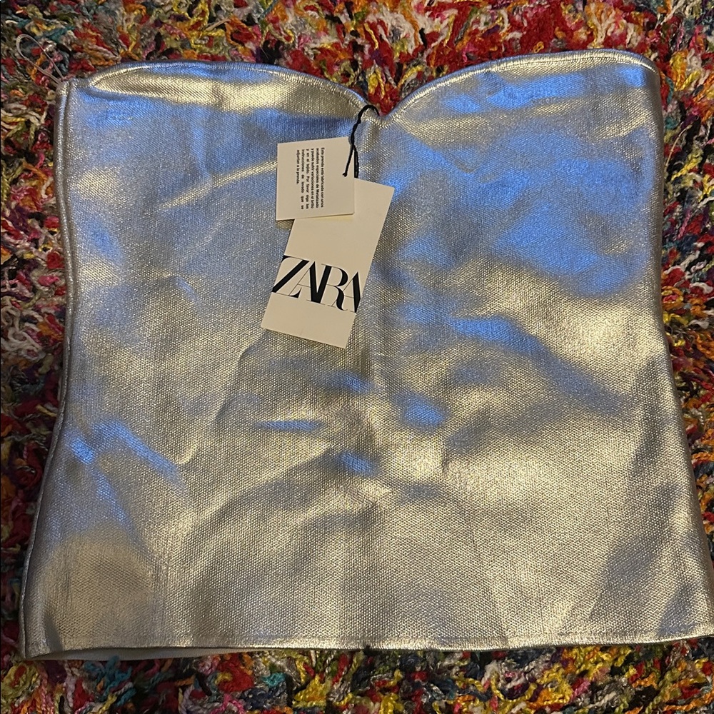 Zara Silver Strapless Women's Top - Picture 7 of 7